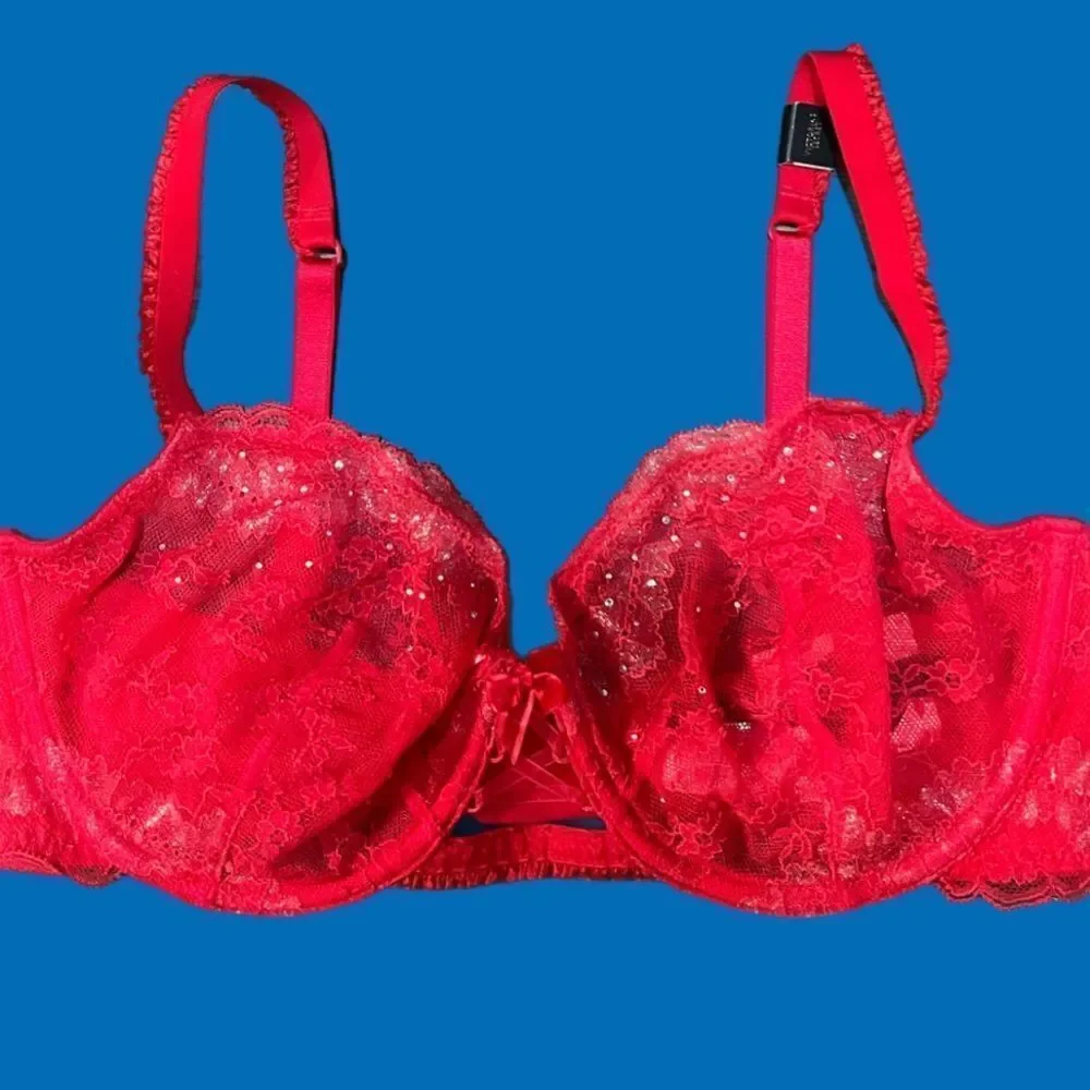 Victorias Secret Designer Collection Rhinestone Embellished Unlined Demi Bra Red